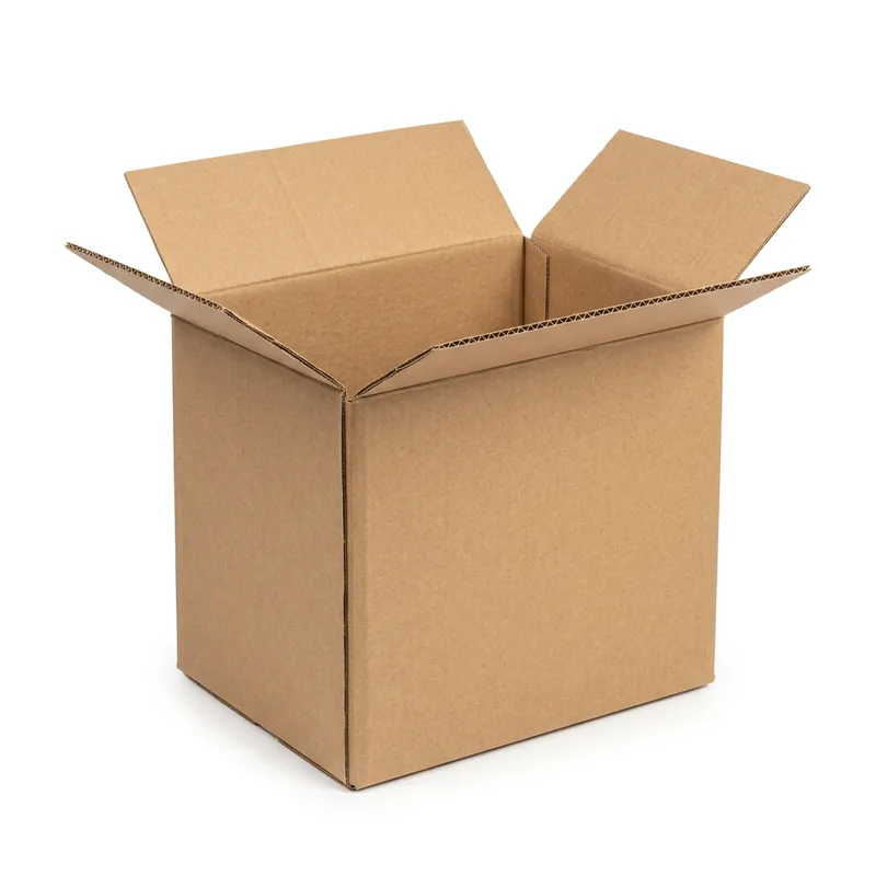 Brown 3-ply corrugated regular slotted carton with its top flaps open